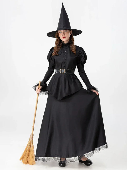 Women’s Witch Costume Set with Flared Sleeves & Hat