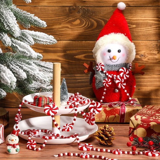 10FT Peppermint Candy Christmas Garland – Festive Crystal Candy Tree & Home Decoration Red and White / United States