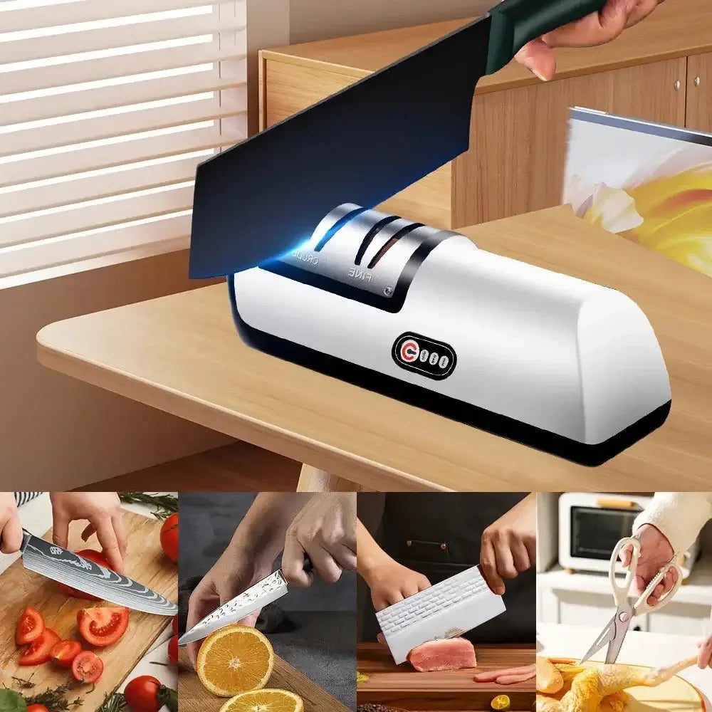 Electric Knife Sharpener Professional Fully Automatic Handheld silver/black / M