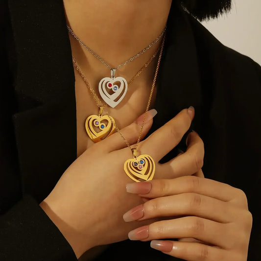 Personalized Birthstone Heart Necklace Gold / 2 Nemas / United States|50cm