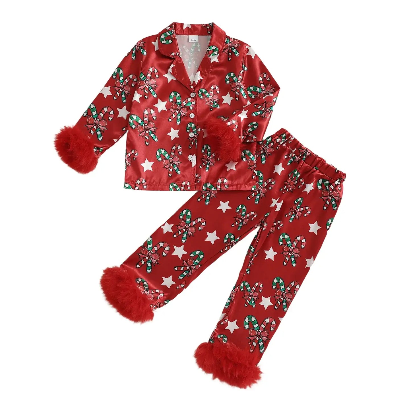 Kids’ Christmas Pajama Set – Candy Cane Print Shirt & Pants Red / 5-6 Years / United States