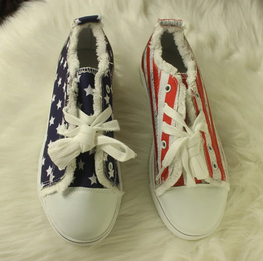 Star Striped Lace Up Sneakers Round Toe Casual Shoes Star Striped / 5