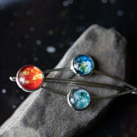 Sun Earth and Moon Hair Clip Silver