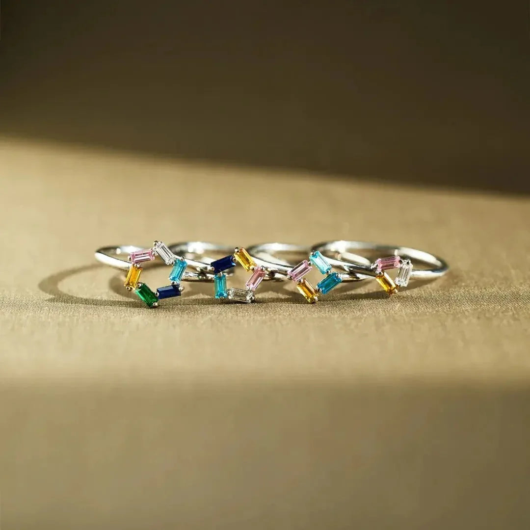 925 Rectangular Birthstone Ring Silver / 6diamond / 10