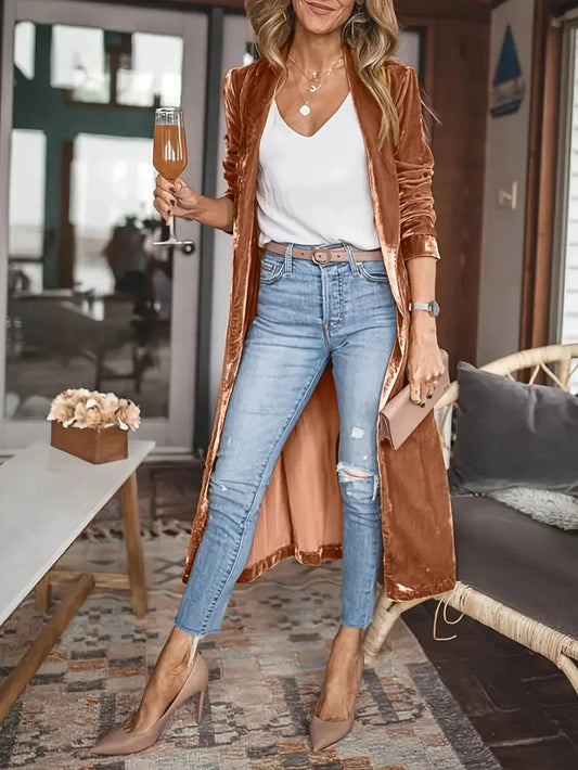 Open Front Long Sleeve Coat L / Brown