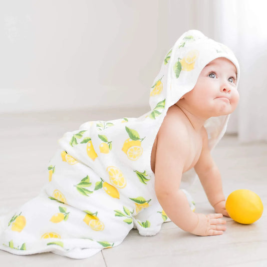 Baby Hooded Towel, Muslin-Backed, Buttery Soft Terry, Lemon Print Default Title
