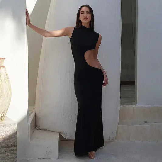 Cryptographic Sexy Cut Out Maxi Dress black