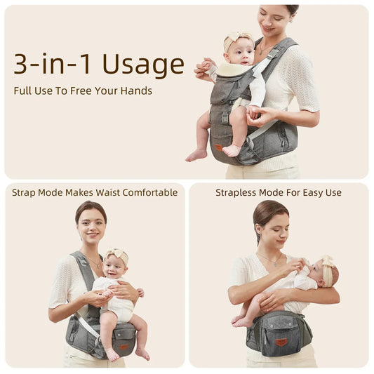 Ergonomic 3-in-1 Baby Carrier and Hipseat Grey Extension Belt