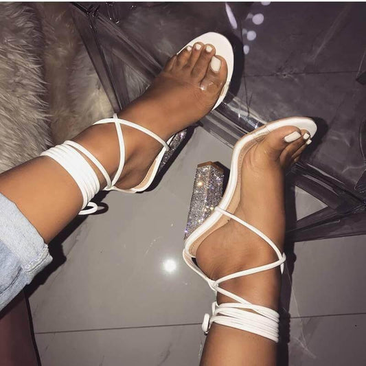White Transparent Belt Thick-heeled High-heeled Sandals with Open-toed white / EU 36 / US 6