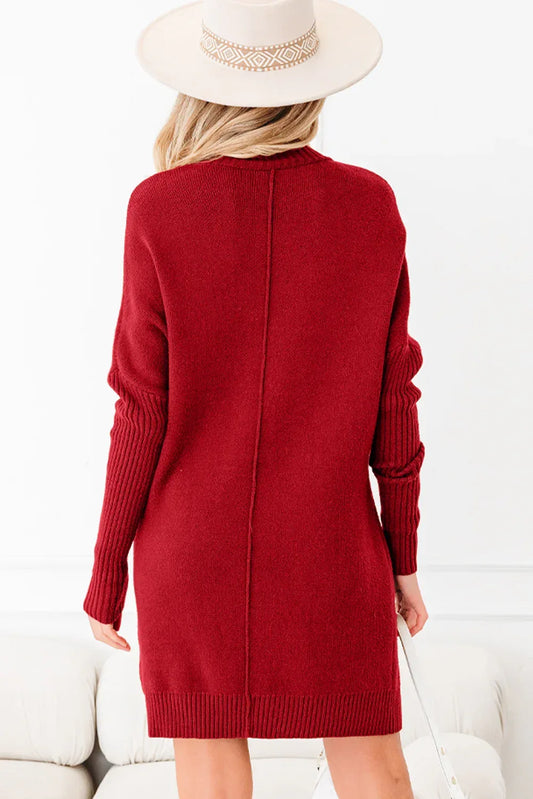 Solid Ribbed Mock Neck Sweater Dress S / Fiery Red