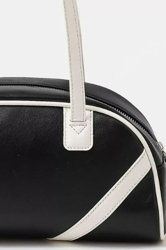 Fame Stripe Accent Faux Leather Hand Bag BLACK / OS