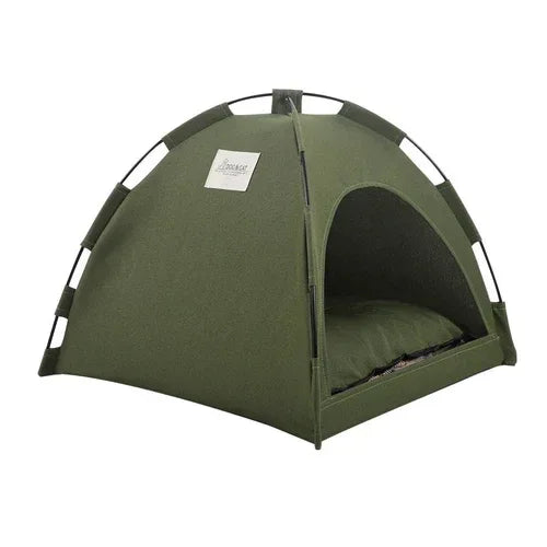 Cat Tent Cooling Mat Dog House Pet Sofa Camping Dog Bed With Cushion S / Military Green