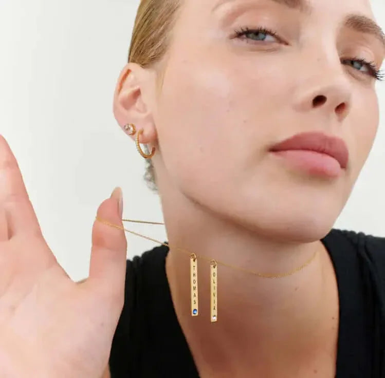 Personalized Vertical Necklace, Mother's Day Gift Rose Gold / 5 Pendant