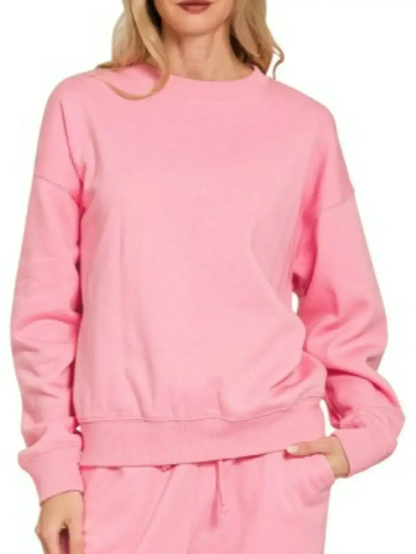 Zenana Fleece Long Sleeve Top and Sweatpants Set DK PINK / S