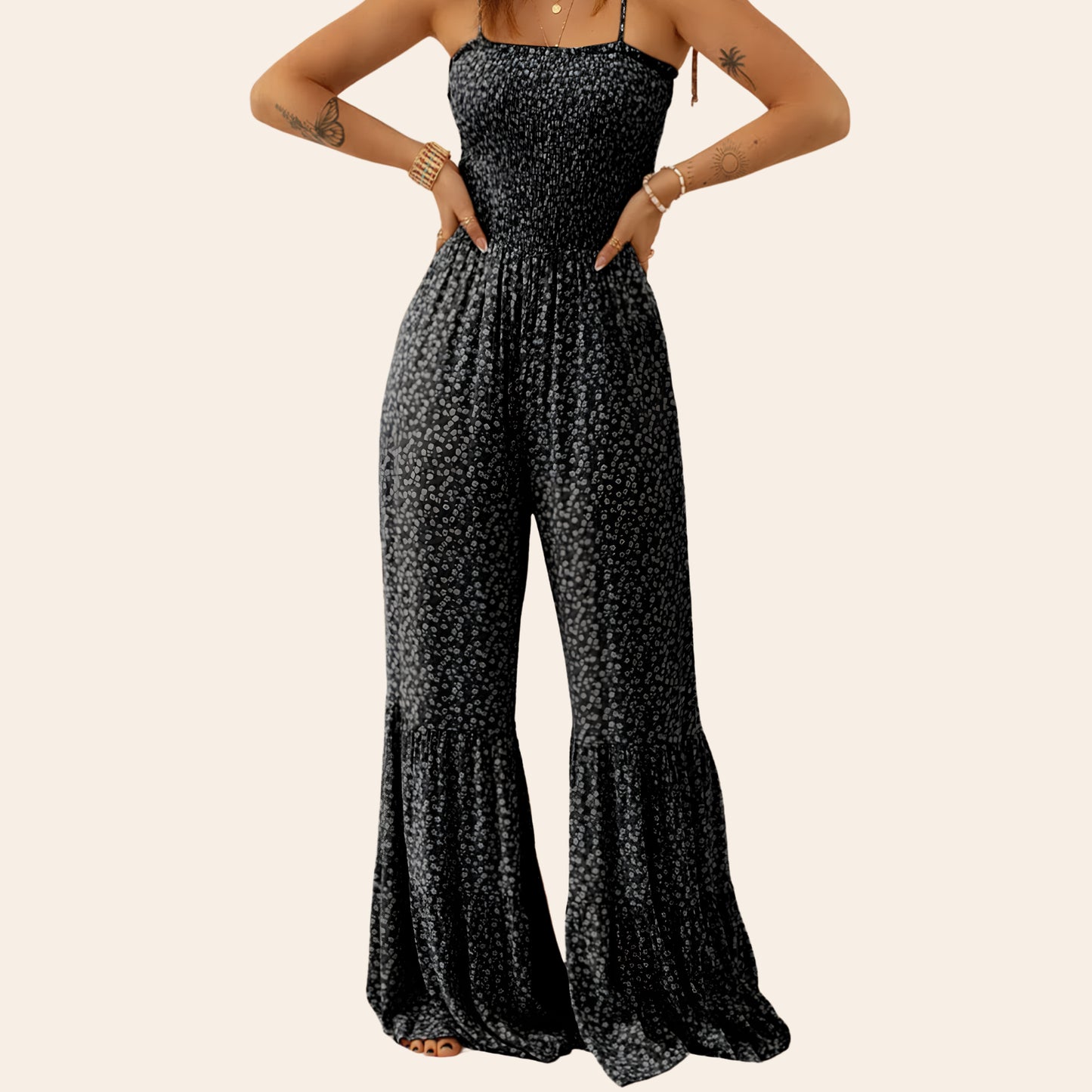Floral spaghetti strap wide leg jumpsuit