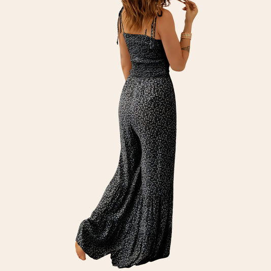 Floral spaghetti strap wide leg jumpsuit