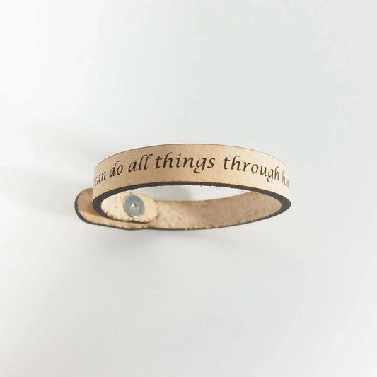Spiritual Quote Bracelets - I can do all things through him who strengthens me Natural XL