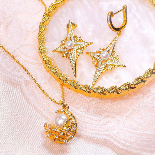 Asymmetrical Pearl Star Earrings Default Title