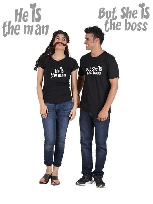 He is the Man, She is the Boss (Classic) Classic Couple T-Shirt Small / Small
