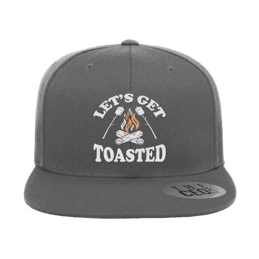 Let's Get Toasted Embroidered Flat Bill Hat Blue
