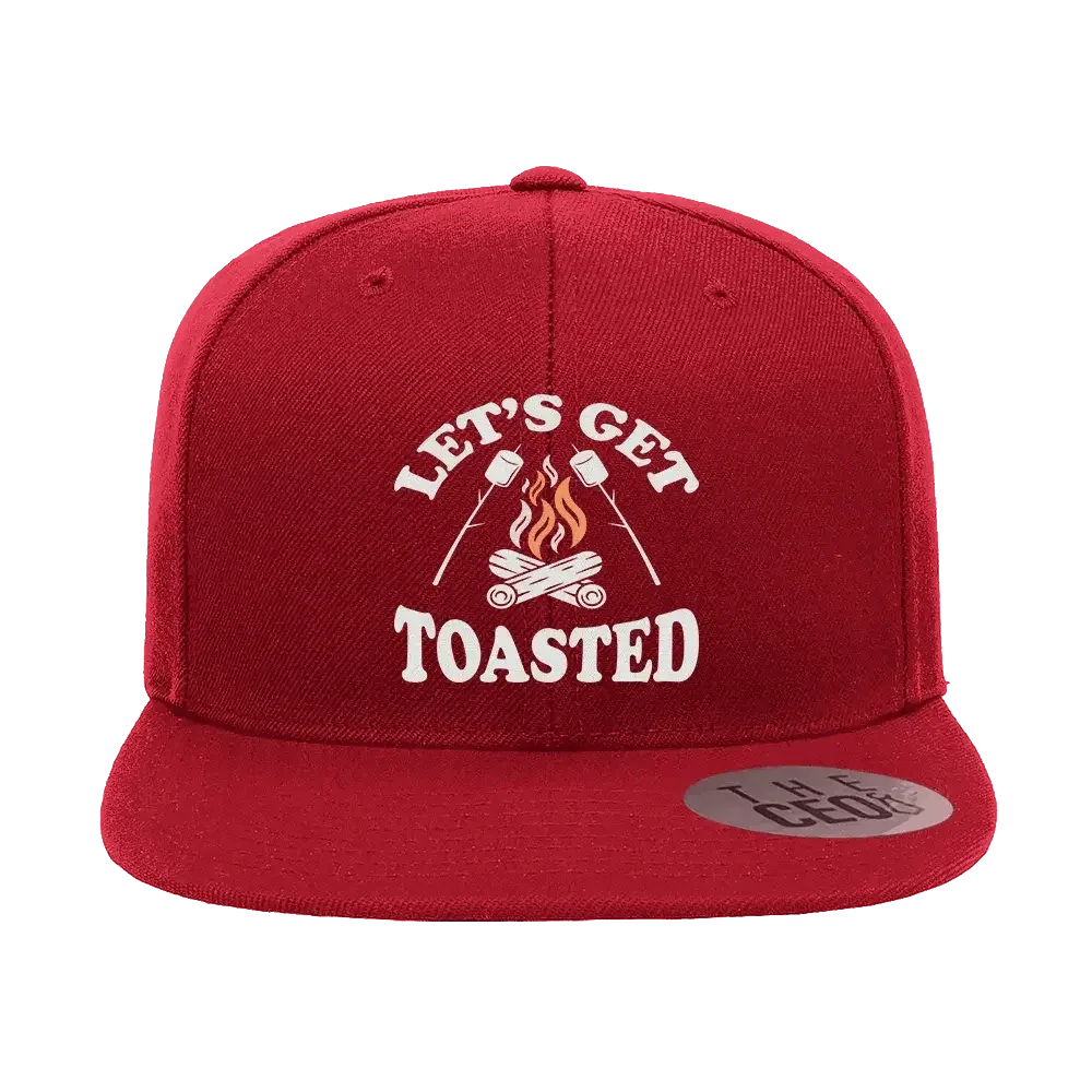 Let's Get Toasted Embroidered Flat Bill Hat Blue