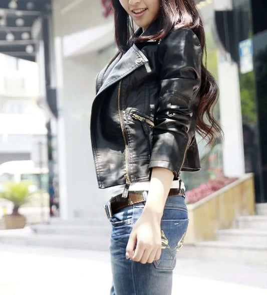 Womens Cropped Vegan Leather Jacket M / Black