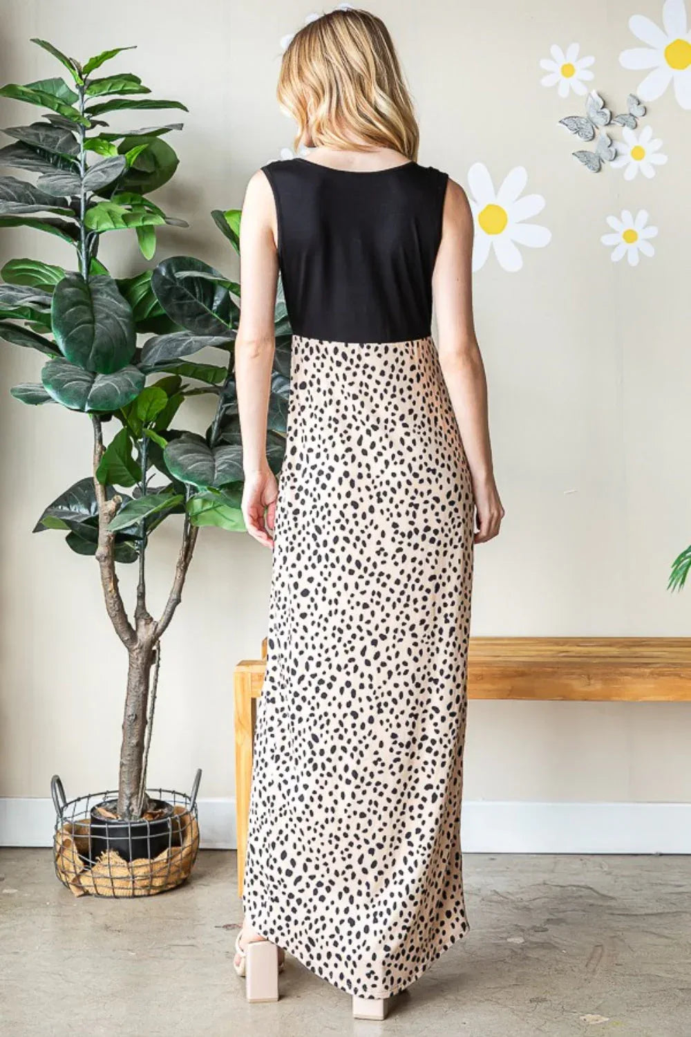 Heimish Full Size Slit Animal Print V-Neck Wide Strap Dress Khaki/Black / S