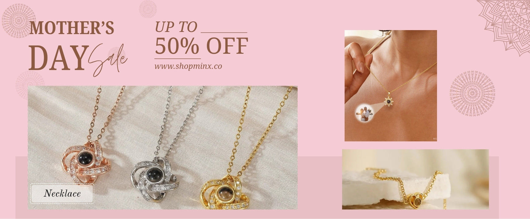 necklace for Mother's Day sale banner with photo projection