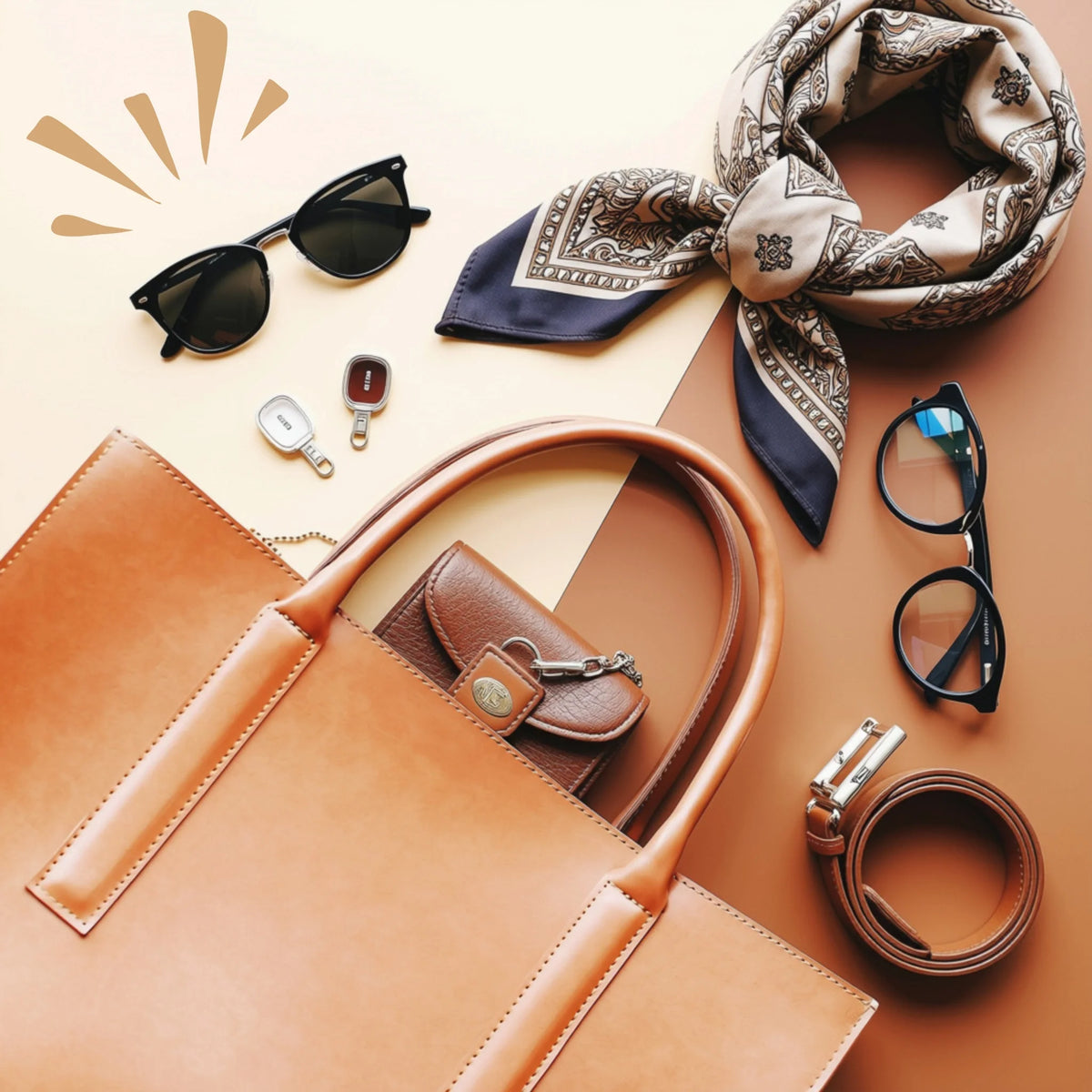 a collection of bags, shades, belts and other style essentials