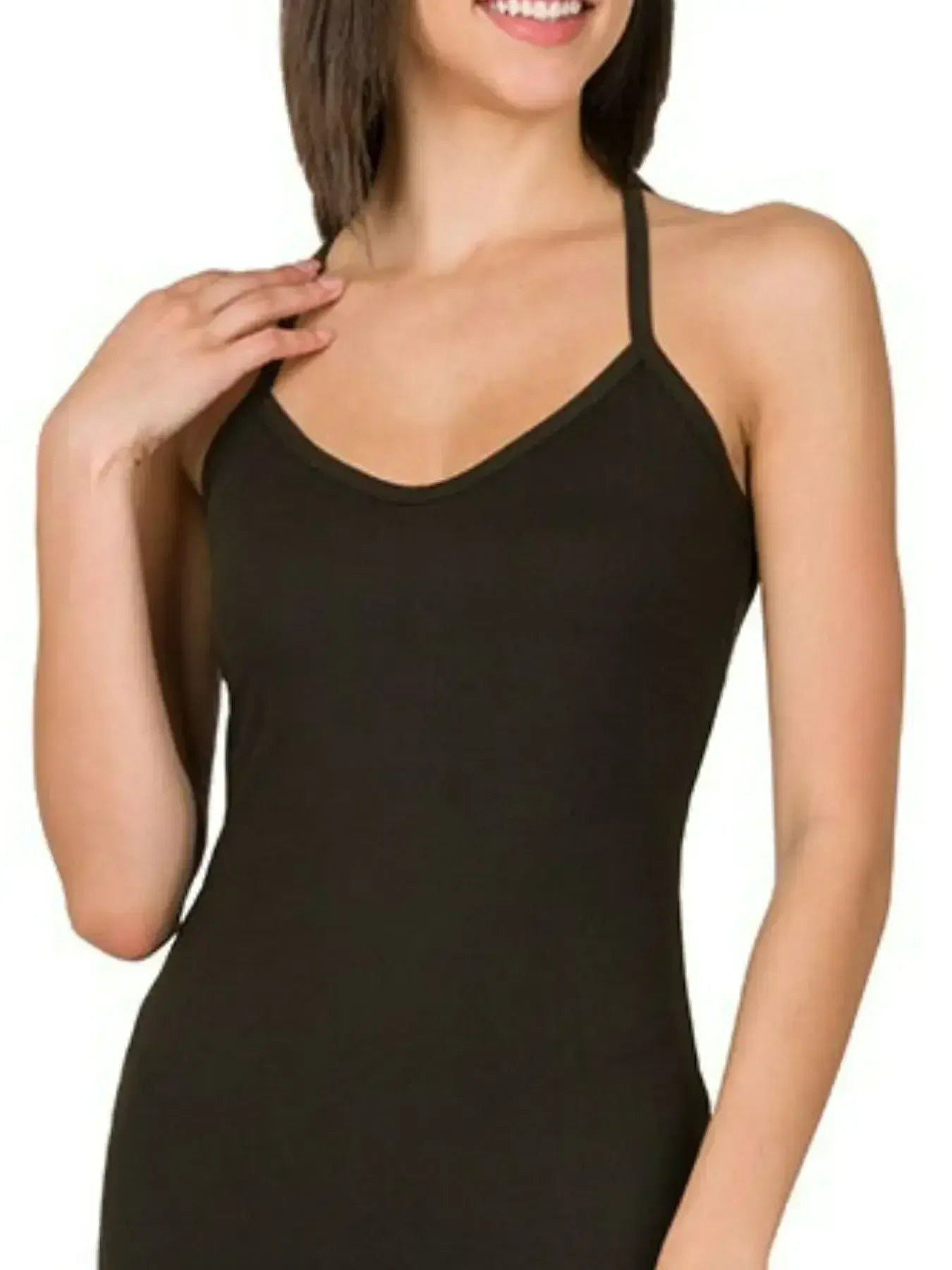 Zenana Brushed Dty Thin Strap Racerback V-Neck Maxi Dress BLACK / S