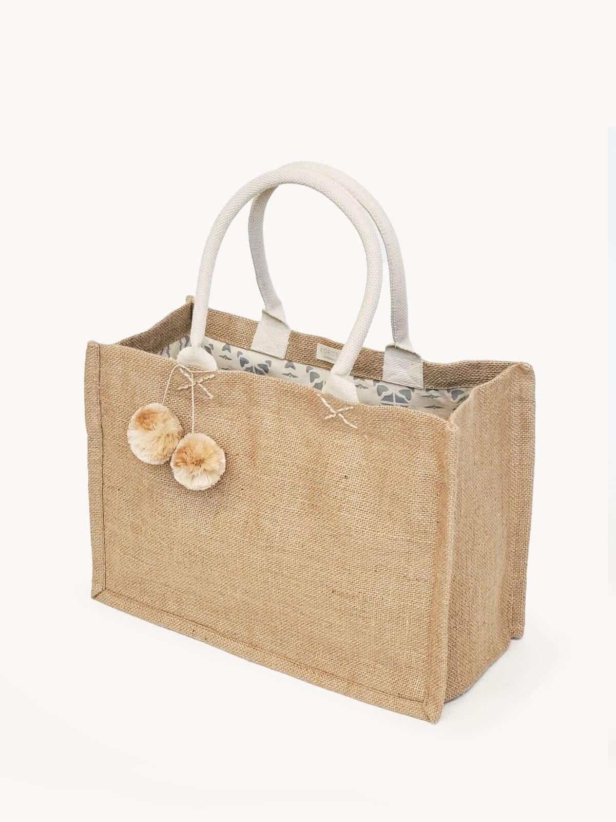 Jute Canvas Shopping Bag With Pompom Default Title