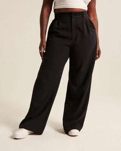 High Waist Straight Trousers With Pockets Wide Leg Casual Pants For M / Black
