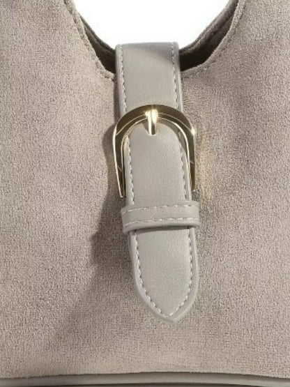 Fame Buckle Accent Faux Suede Hand Bag KA / one size