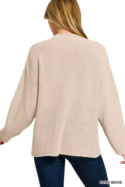 Zenana Round Neck Knit Top and Shorts Sweater Set SAND BEIGE / S