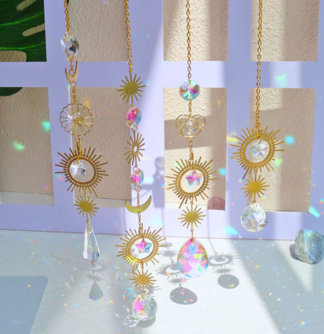 Golden Moon & Star Crystal Sun Catcher