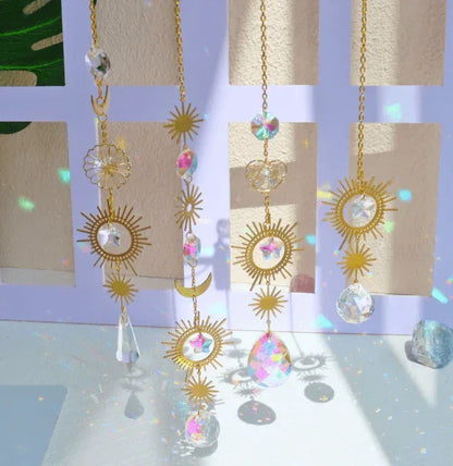 Golden Moon & Star Crystal Sun Catcher A