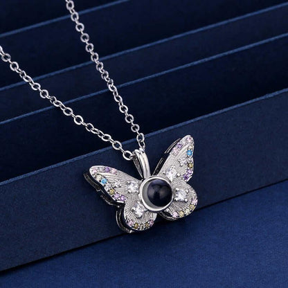 Colorful Diamond Butterfly Projection Pendant Female 100 Languages I Love You HD Color Photo Necklace Female eprolo