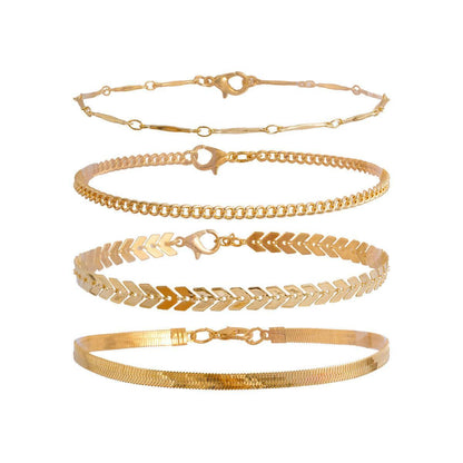 Love Beaded Punk Chain Foot Chain Set Hip Hop Personalized Snake Bone Chain Foot Anklet 01 Gold 4512