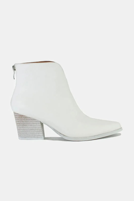 Beast Fashion PU Leather Block Heel Boots with Back Zippers White / 6