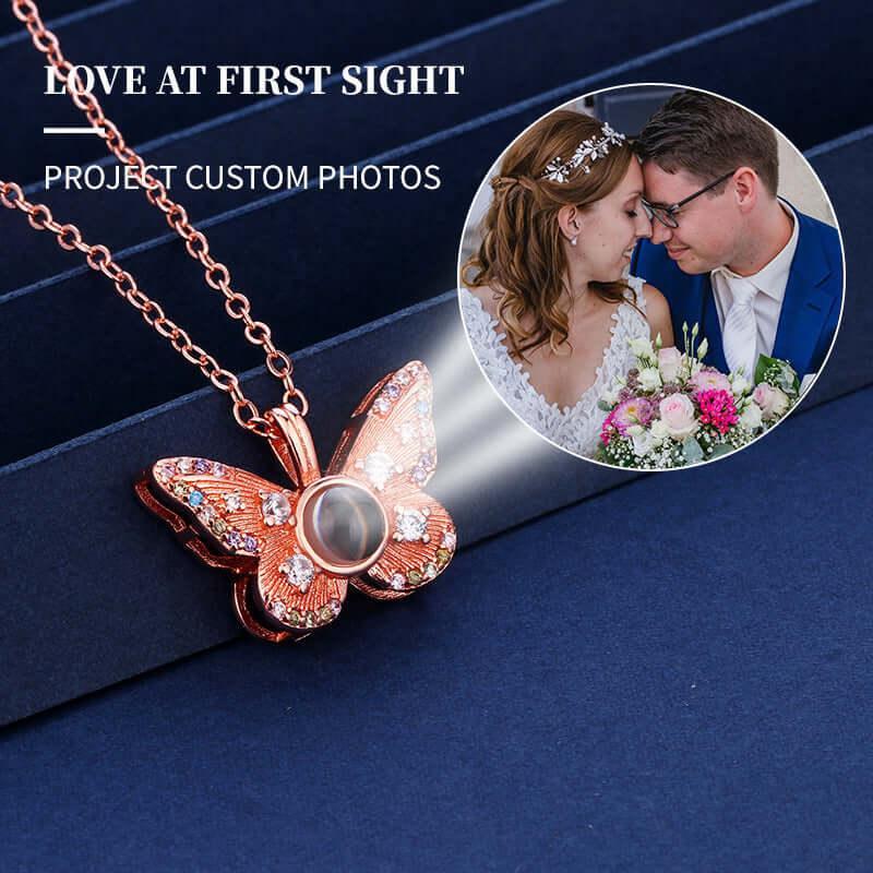 Colorful Diamond Butterfly Projection Pendant Female 100 Languages I Love You HD Color Photo Necklace Female eprolo
