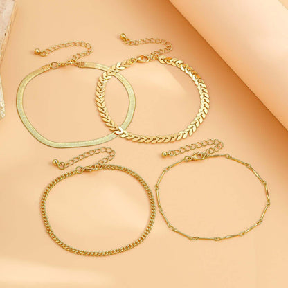 Love Beaded Punk Chain Foot Chain Set Hip Hop Personalized Snake Bone Chain Foot Anklet 01 Gold 4512