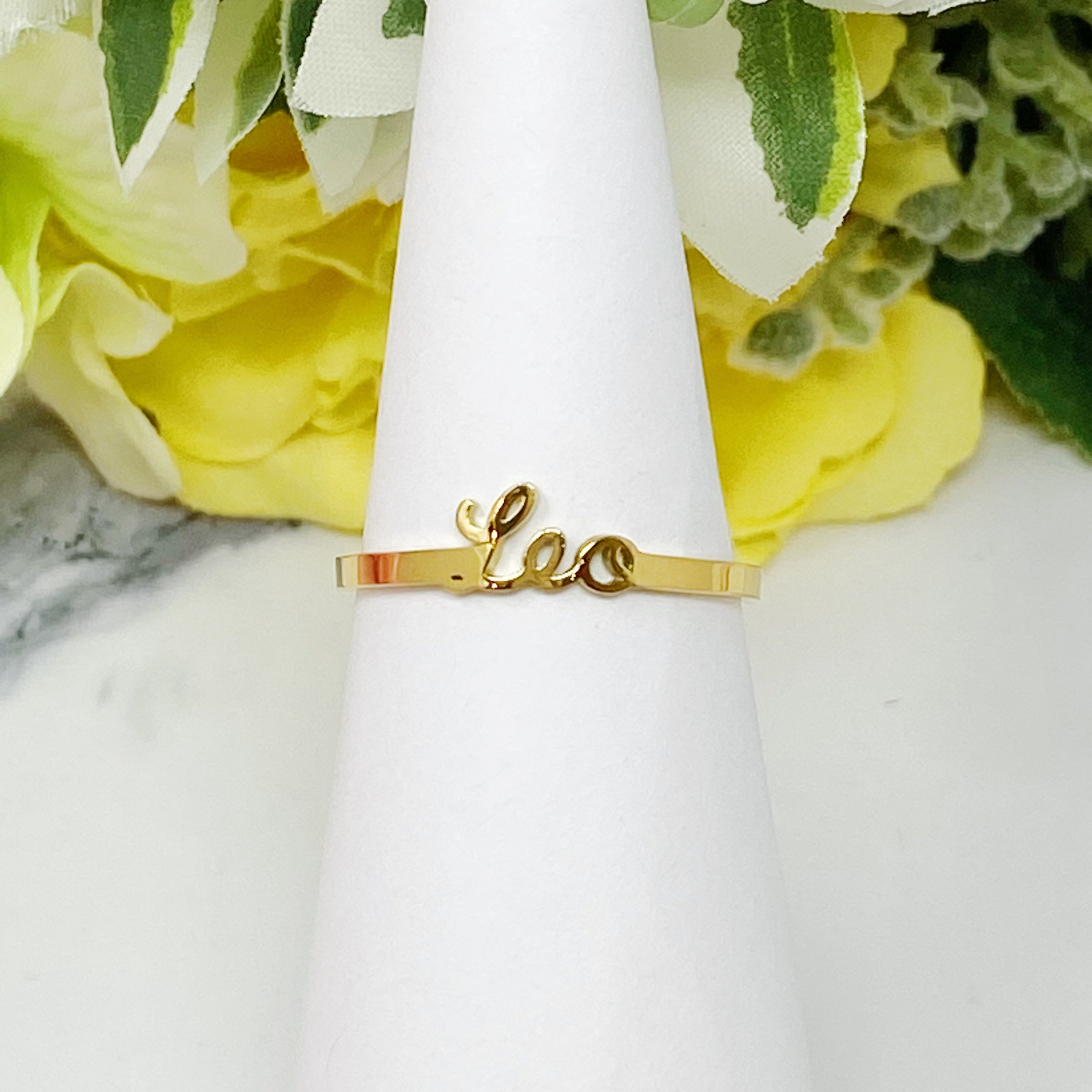 Elegant Scripted Zodiac Ring – Adjustable 18K Gold Plated Stainless Steel