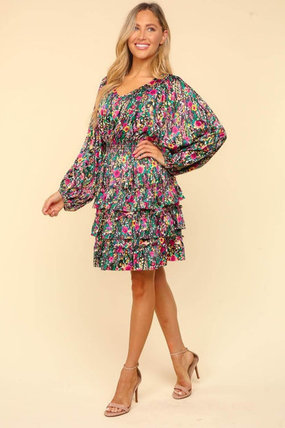 Haptics V-Neck Satin Floral Layered Dress Multi / S