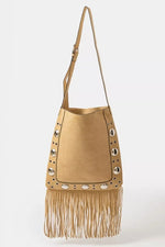 Fame Faux Suede Grommet Accent Fringe Tote Bag TP / one size