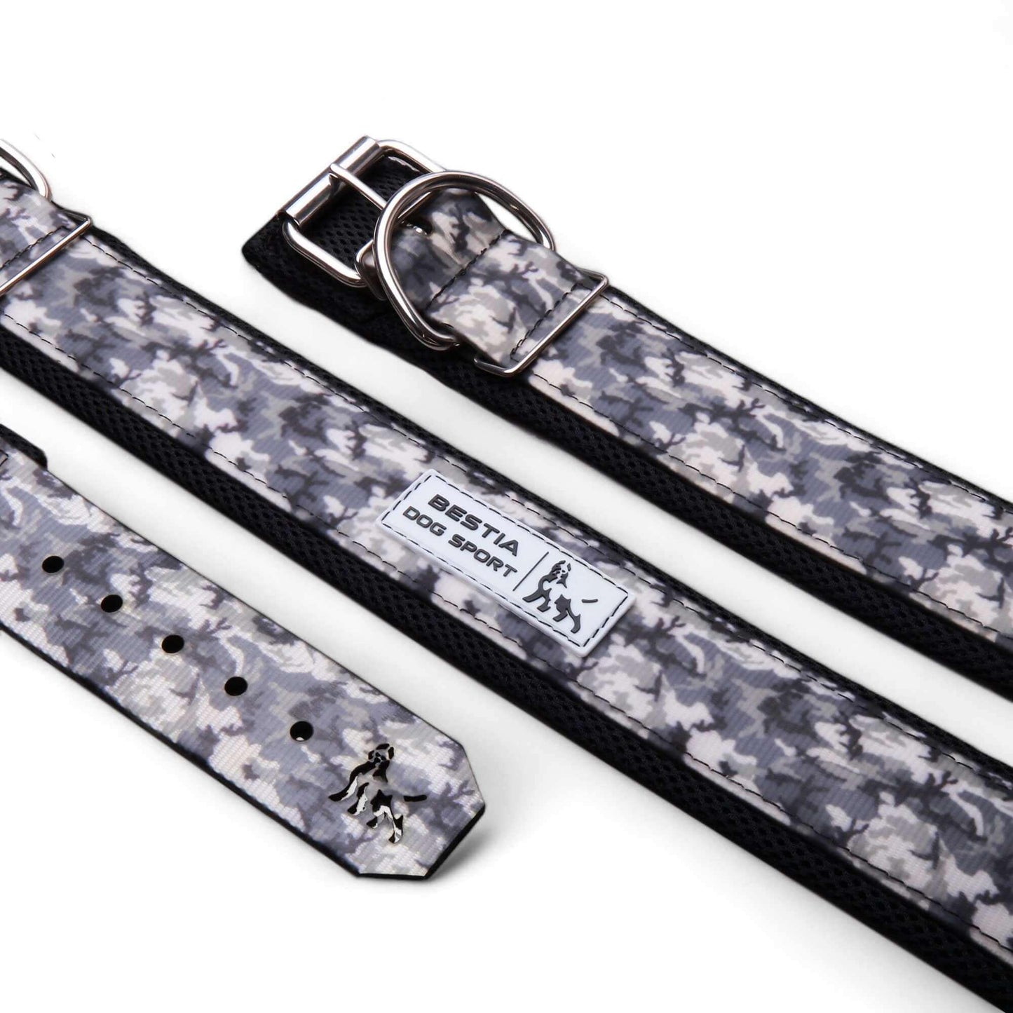 BESTIA DOG SPORT COLLAR GREY CAMO XXL- fits a neck of 25.6 - 29.5 inch