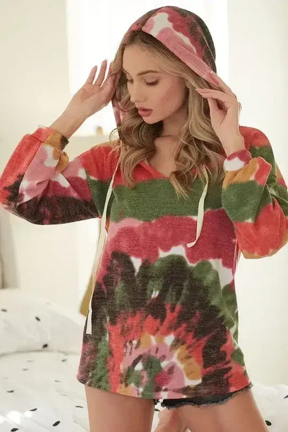 BiBi Tie Dye Knit Hoodie with Twill Tape MAGENTA/PINK/OLIVE / S