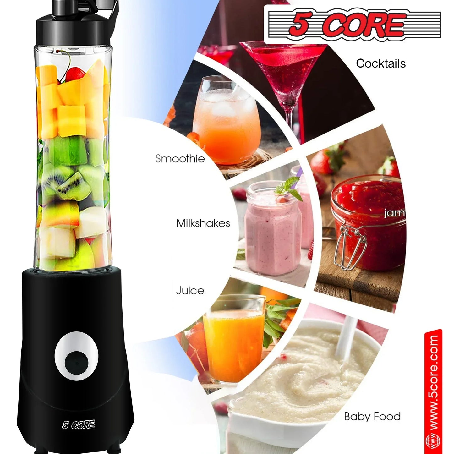 5Core Portable Personal Blender for Kitchen 20Oz Capacity 160W No