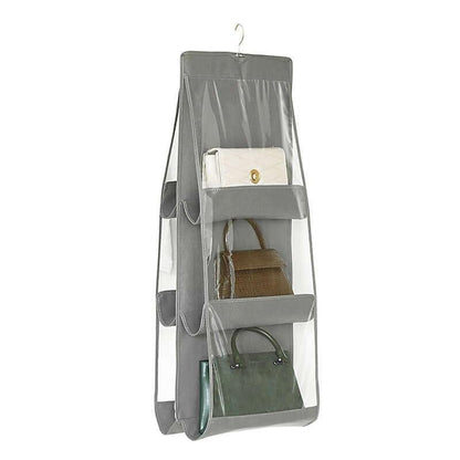 Bag storage hanging bag hanging double-sided transparent six-layer storage bag bedroom wardrobe storage bag dust bag Gray 6 grids [thick double layer] / 36**85cm