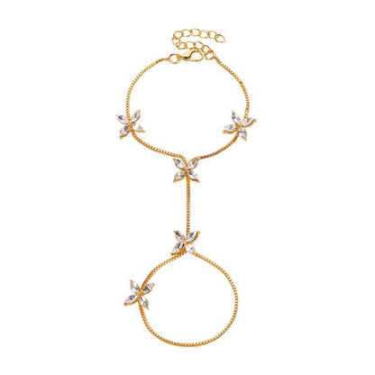 Korean Style Fresh Sweet Floral Zirconia Finger Rings Women's Elegant Four-leaf Flower Bracelets Jewelry Accessories 02 White K 6808