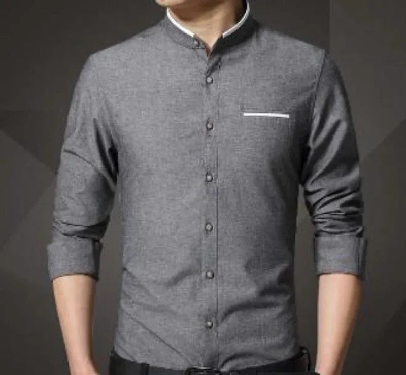 Mens Mandarin Collar Shirt S / Gray